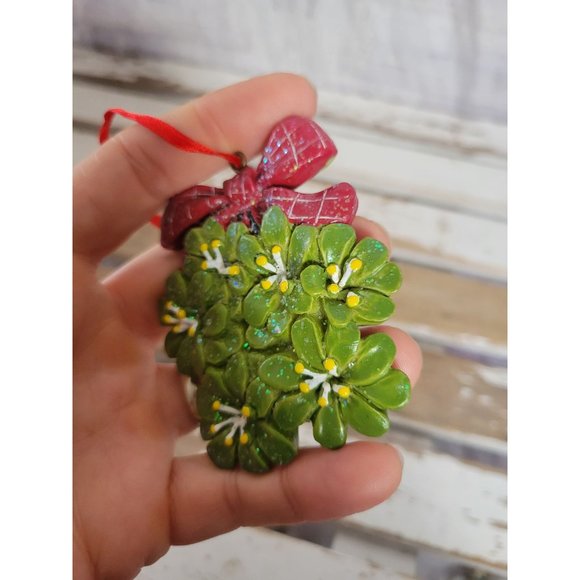 Holly mistletoe ornament vintage Xmas holiday tree - Picture 2 of 5